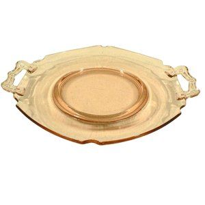Snack Tray Serving Dish Double Handle Transparent Light Pink Glass Small Vintage